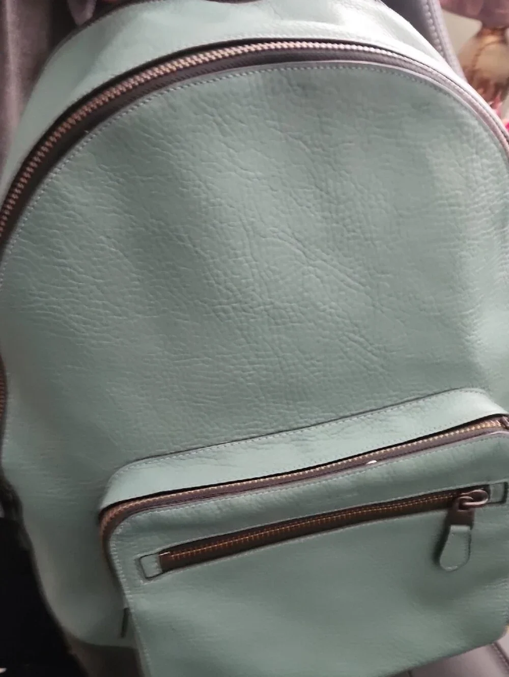 Coach Teal and Black Leather Backpack with Front Zip Pocket